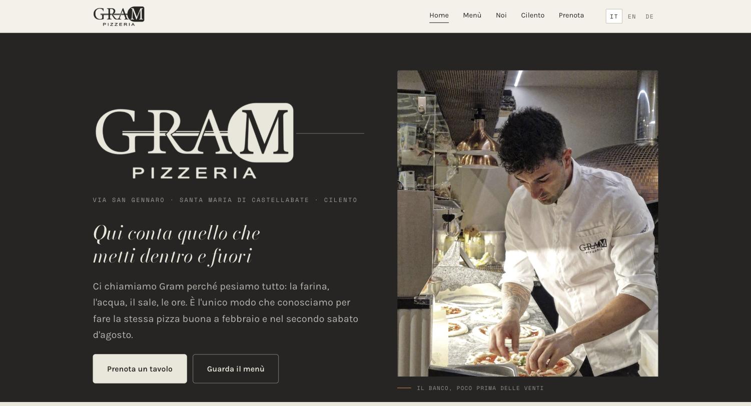 Home page del sito di Pizzeria Gram